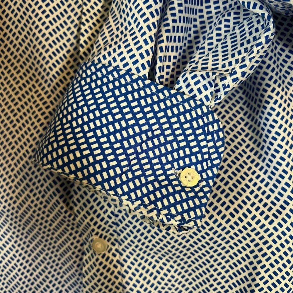 Sean John Long Sleeve Blue White French‎ Cuff Button Down Men's Size 16 - 34/35